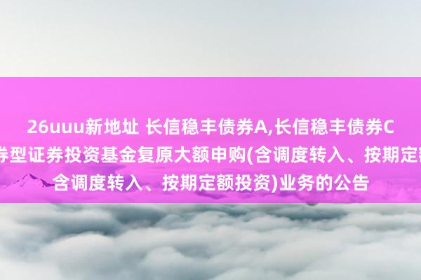 26uuu新地址 长信稳丰债券A,长信稳丰债券C: 对于长信稳丰债券型证券投资基金复原大额申购(含调度转入、按期定额投资)业务的公告