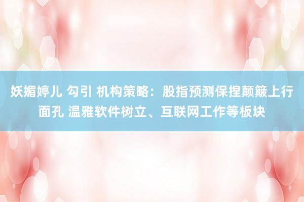 妖媚婷儿 勾引 机构策略：股指预测保捏颠簸上行面孔 温雅软件树立、互联网工作等板块